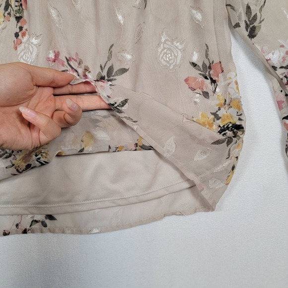 Autres Filles Womens Blouse Sz S Boho Floral Embroidered Lined Chiffon Front Tie - Picture 5 of 10
